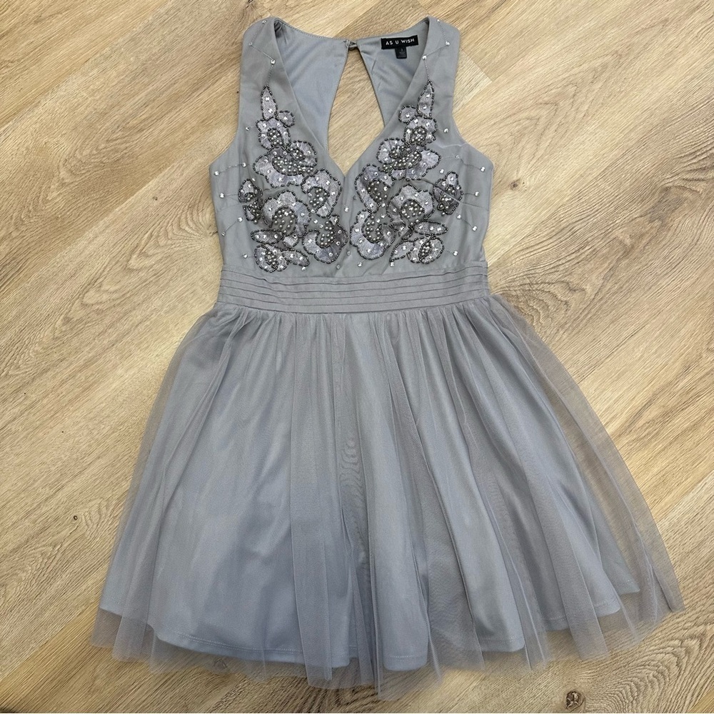 AS U WISH Grey Beaded Tutu Minidress size 3
